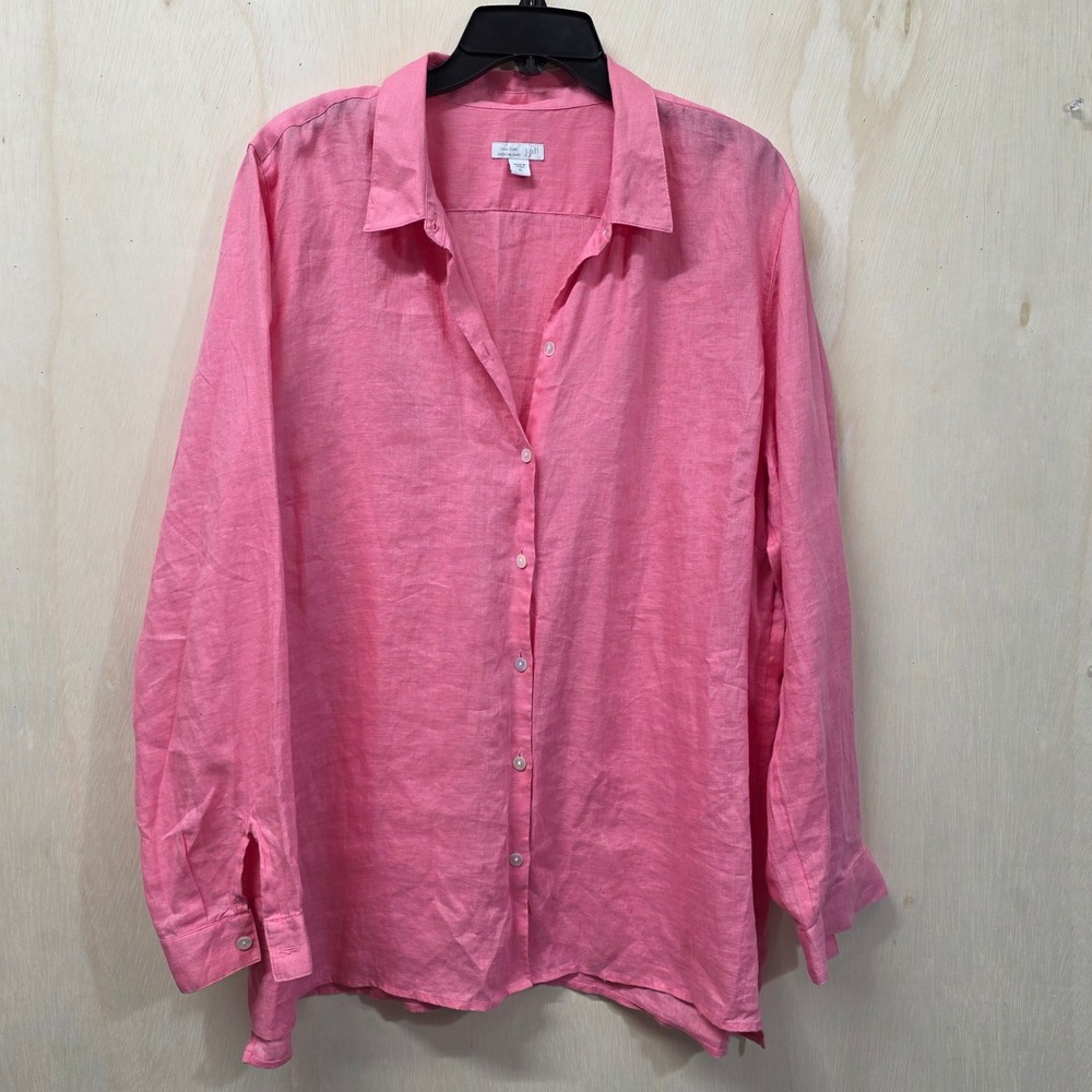 J. Jill Love Linen Essential Shirt Pink Cotton Button Down Long Sleeve XL